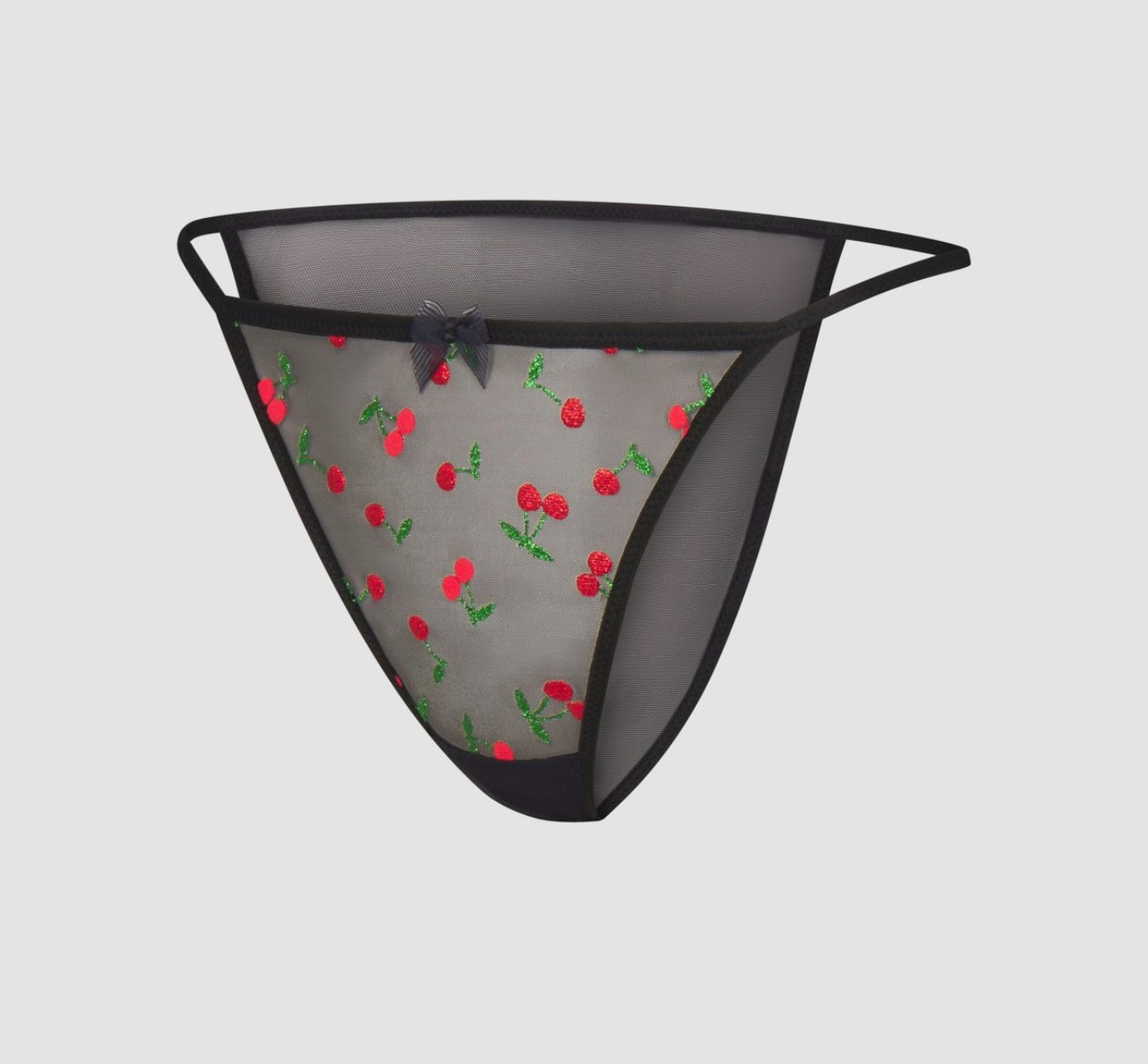 SAVAGE X FENTY UNDIE, PUFF CHERRIES STRING BIKINI PANTY, BLACK, LARGE