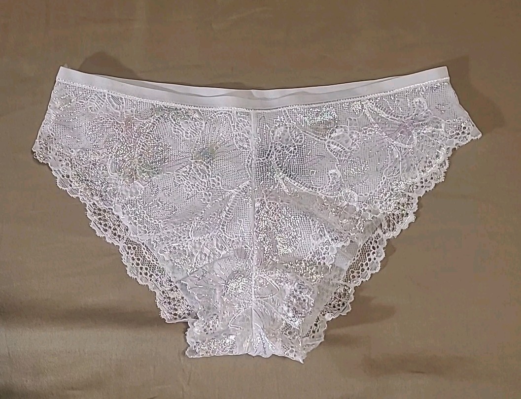 Pure Beauty Womens Panties Sexy White Lace Underwear Shiny Iridescent Knickers S
