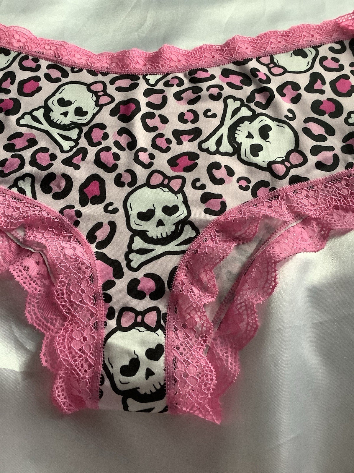 Women’s Teens Goth Punk Skulls Leopard Briefs Panty Pink Black White 3Pcs. XL