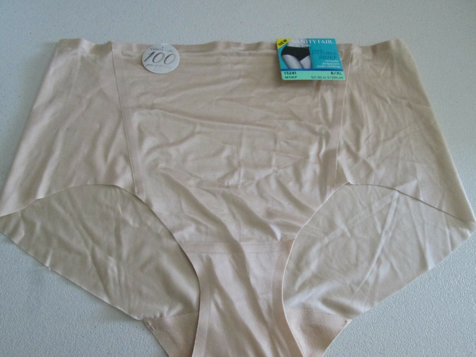 NWT Damask Neutral Size XL 8 Vanity Fair Nearly Invisible Briefs Panties #13241