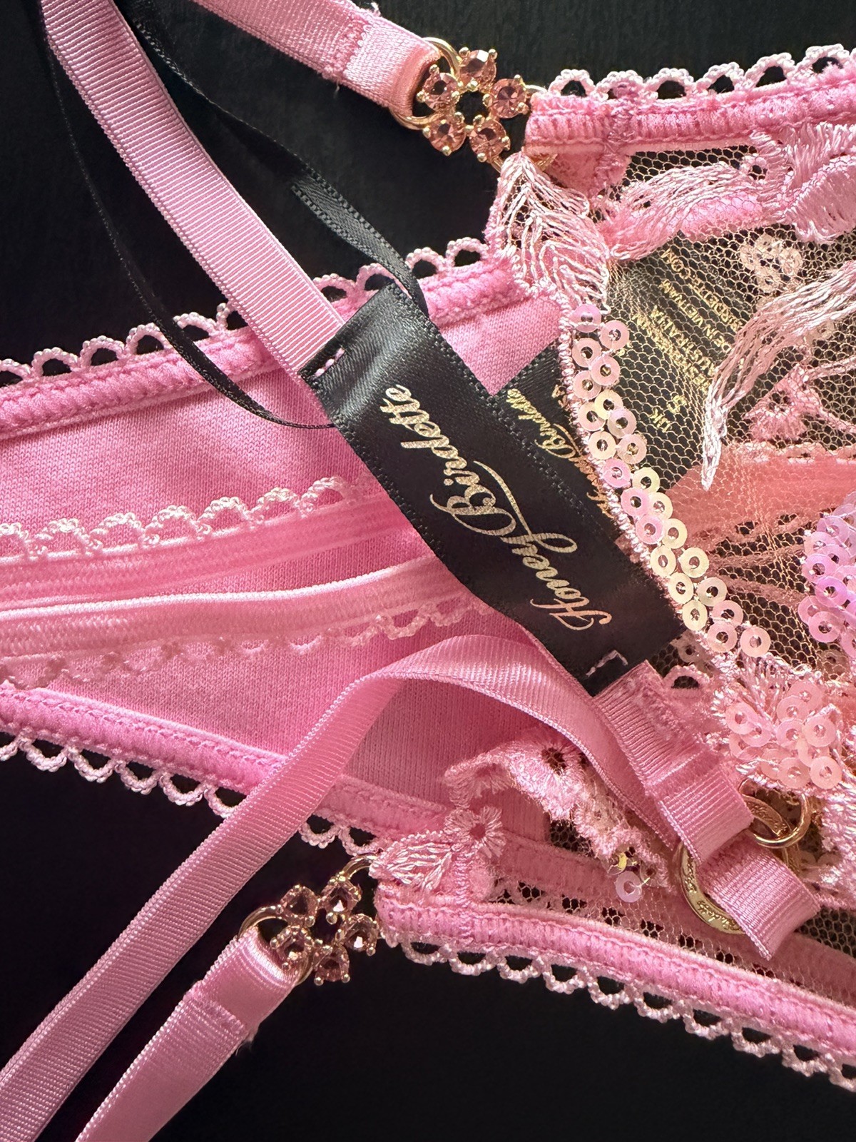 New Honey Birdette Whitney Sparkling Pink Thong String Size Small