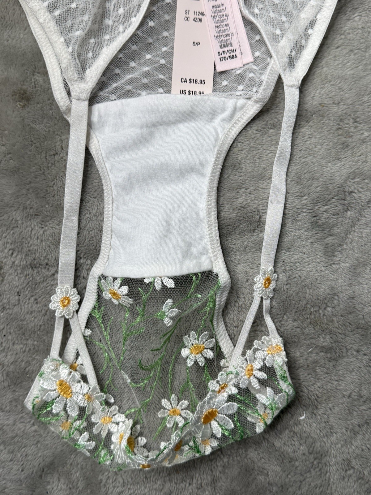 VICTORIA’S SECRET DREAM ANGELS String Bikini Panty VS Flower S White Daisy Mesh