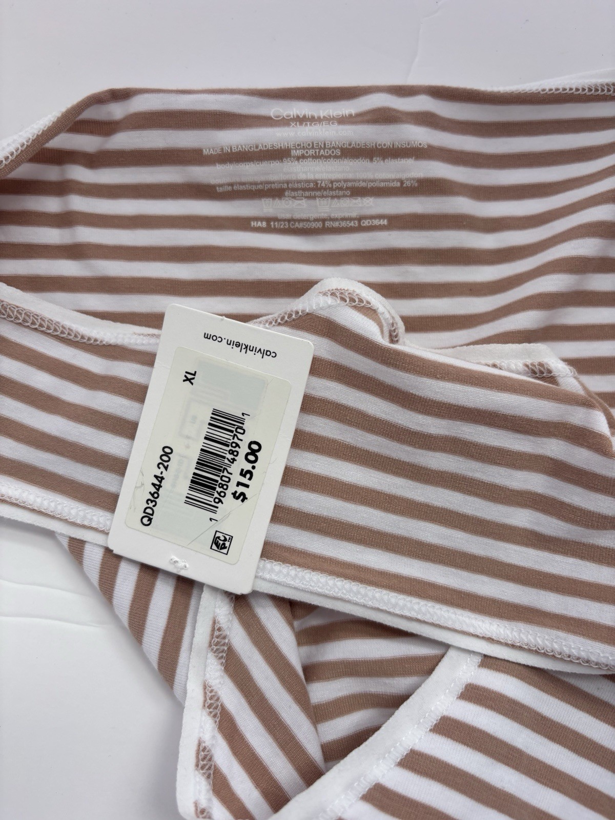 Calvin Klein Cotton Blend Size XL Beige white Striped Bikini Panty QD3644