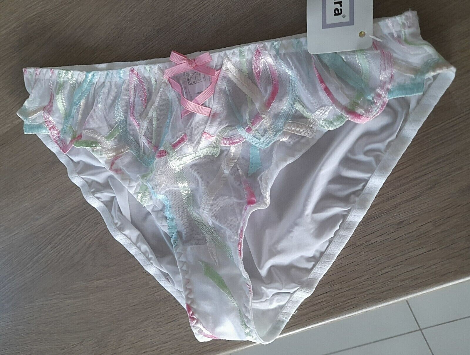 Barbara COTILLION Sheer Ivory Multi Embroidered High Leg Mid Rise Brief