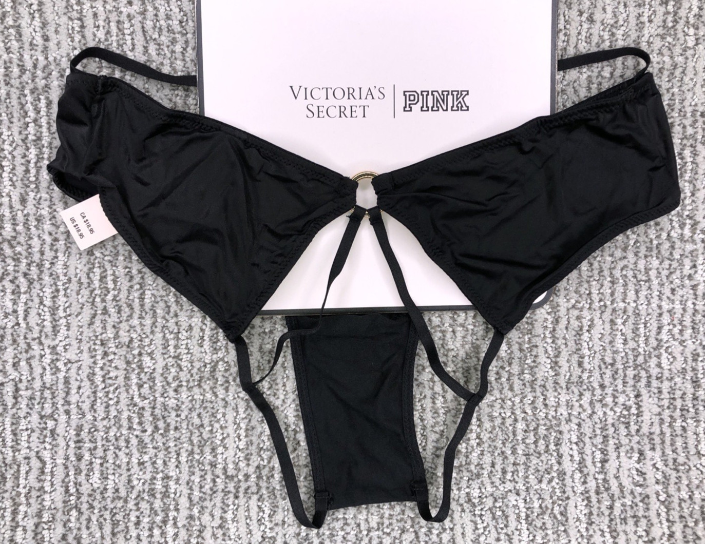 Victoria’s Secret NWT XXL Black Ring Hardware Open Back Strappy Cheeky Panty
