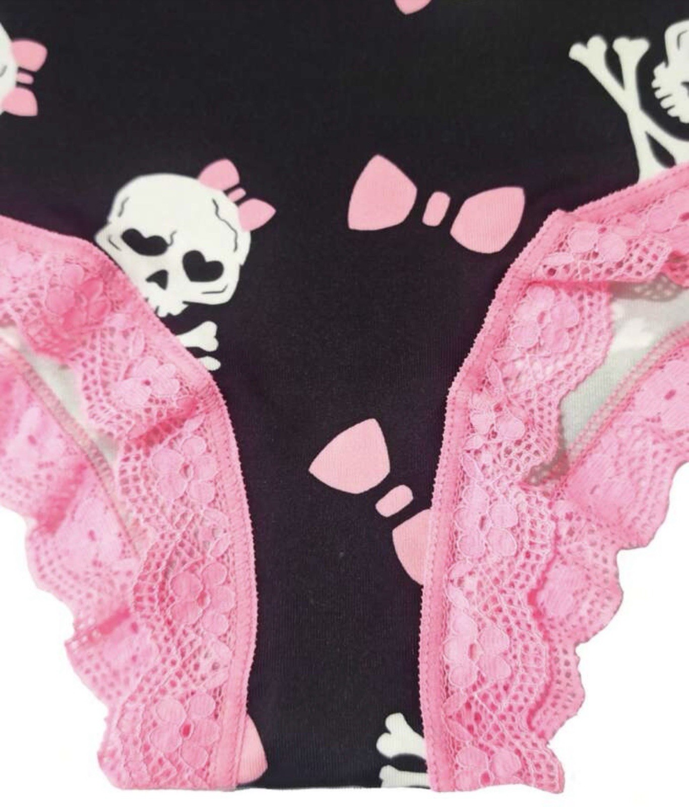 Women’s Teens Goth Punk Skulls Leopard Briefs Panty Pink Black White 3Pcs. XL