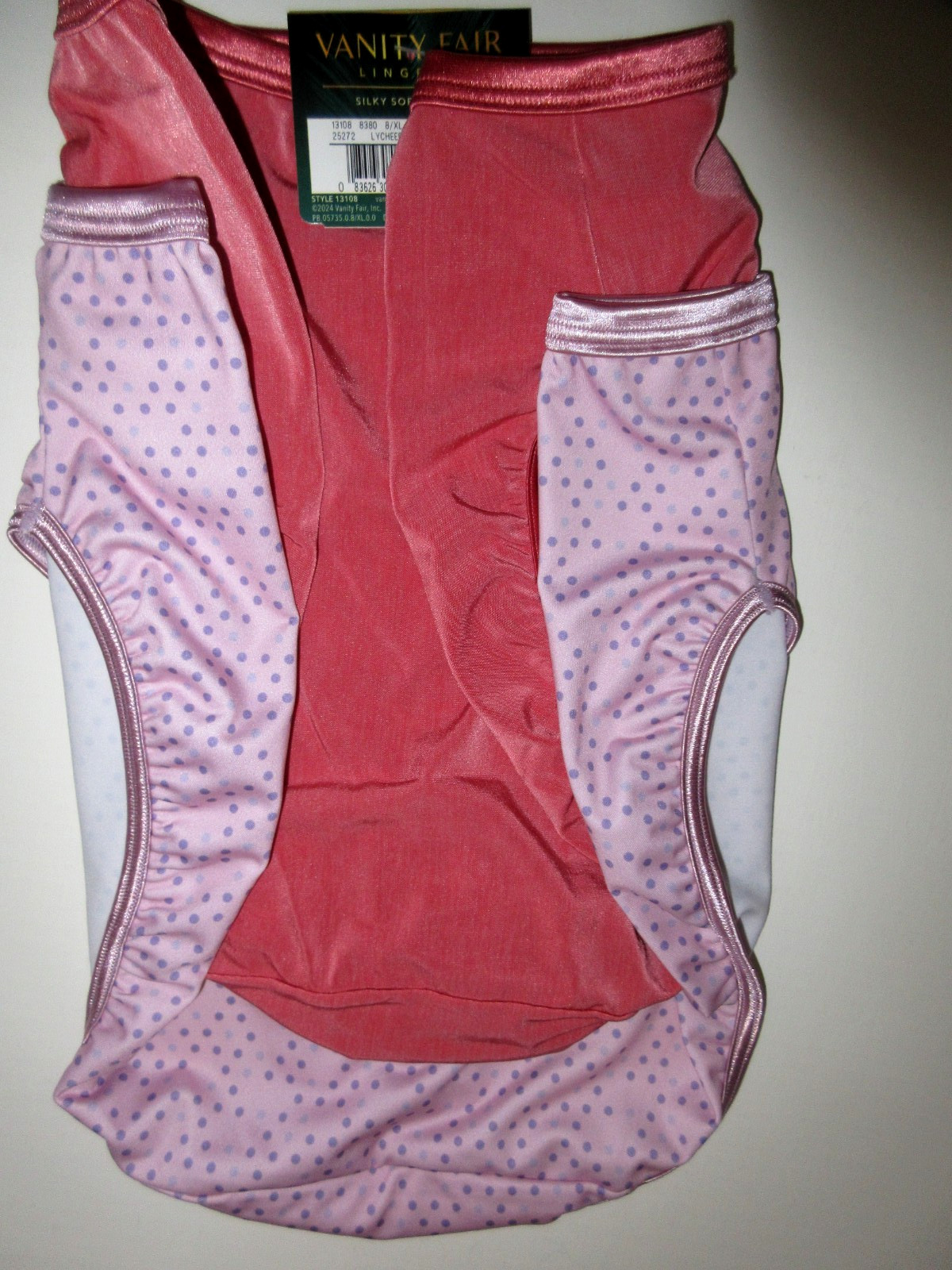 Vanity Fair 2-Pair Body Shine Illumination HI-CUT Brief poly nylon Pink ~ 8/XL