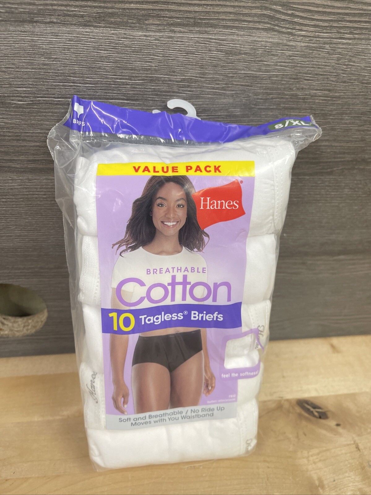 Hanes Womens 10-Pack Cotton Tagless Briefs Underwear White Size 8/XL New