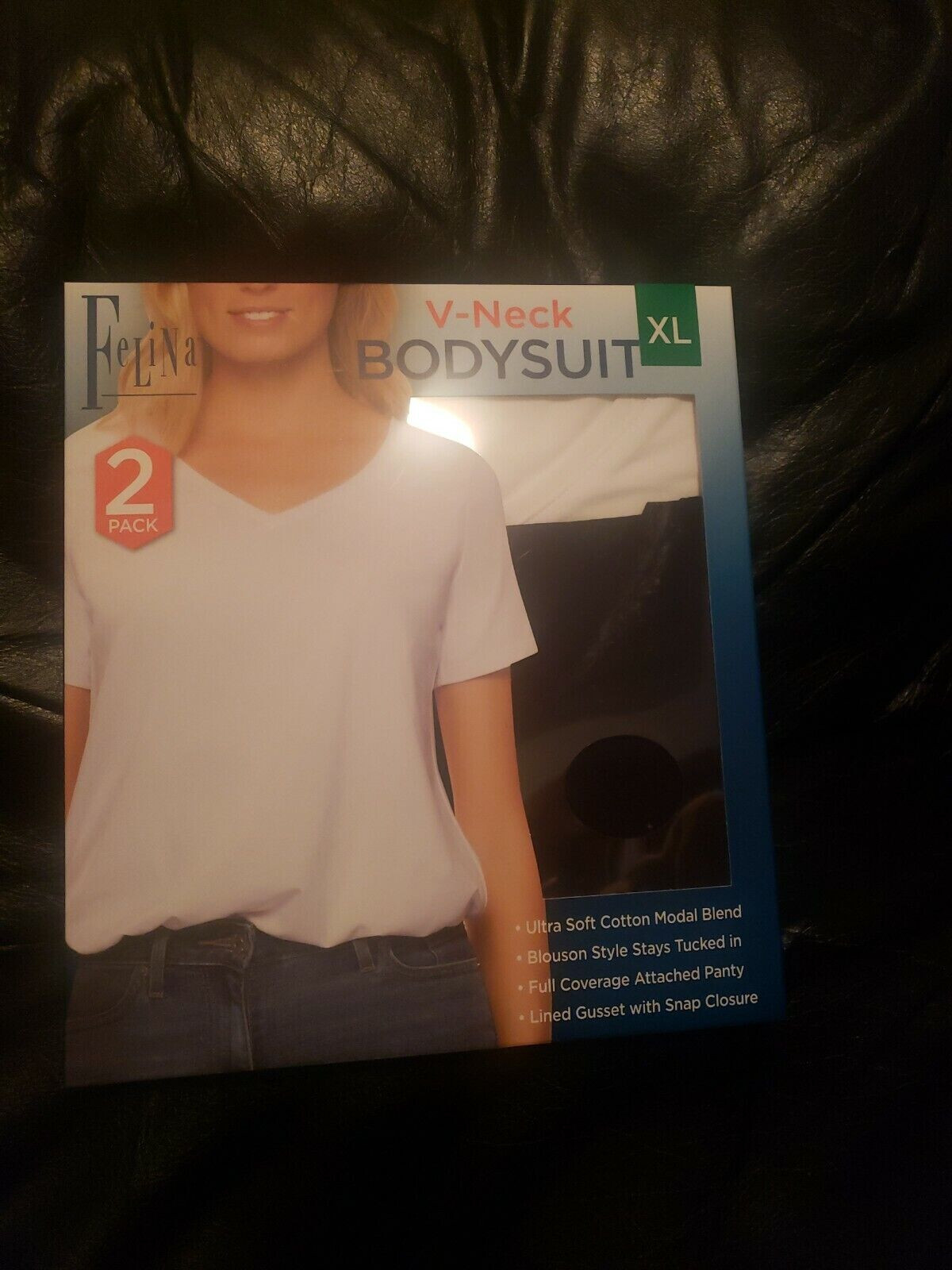 Felina 2 Pack V-Neck Bodysuit Blouson Style Full Coverage Ultra Soft SIZE XL
