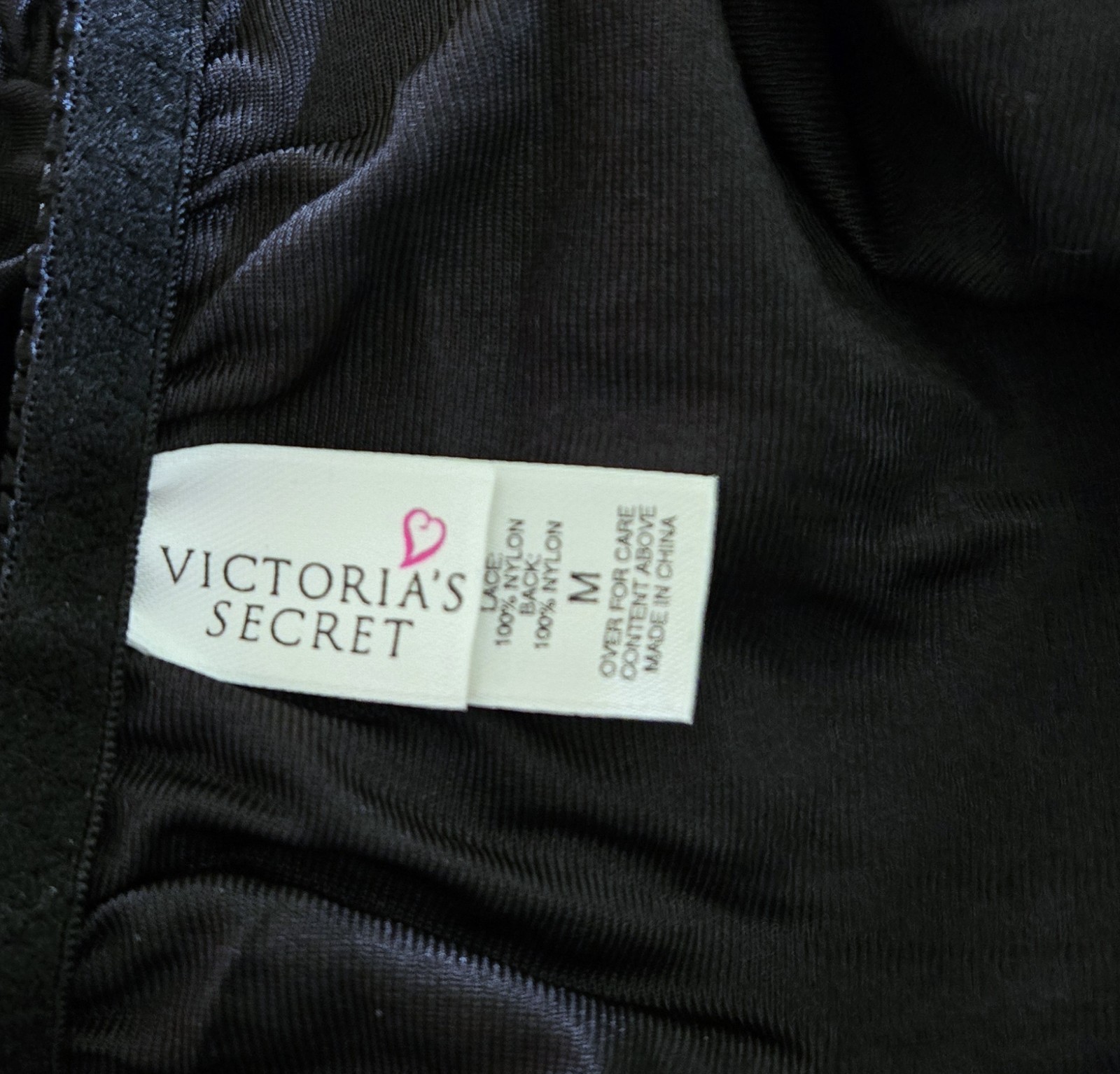 NIB Vintage Victoria’s Secret Black Lace Front Silky Back Nylon Bikini Panties M