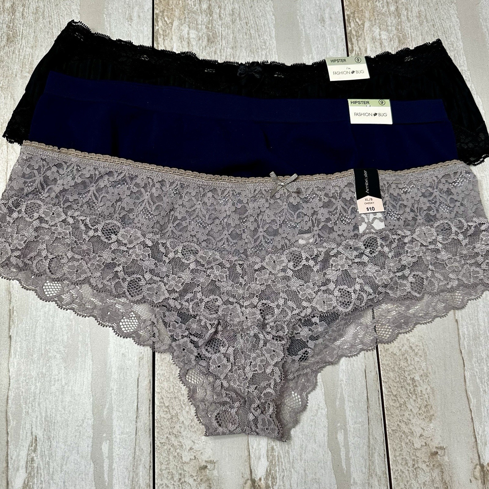 Deadstock Vintage Fashion Bug Women’s Size 8 -9 Panty Lot Of 3 Lacy Cheeky Sexy