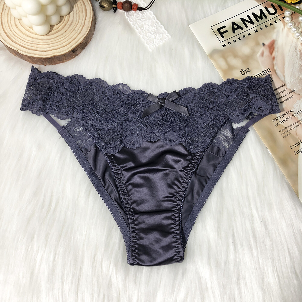 5 Pairs/Lot Womens Satin Panties Briefs French Lace Waist String Bikinis Thongs
