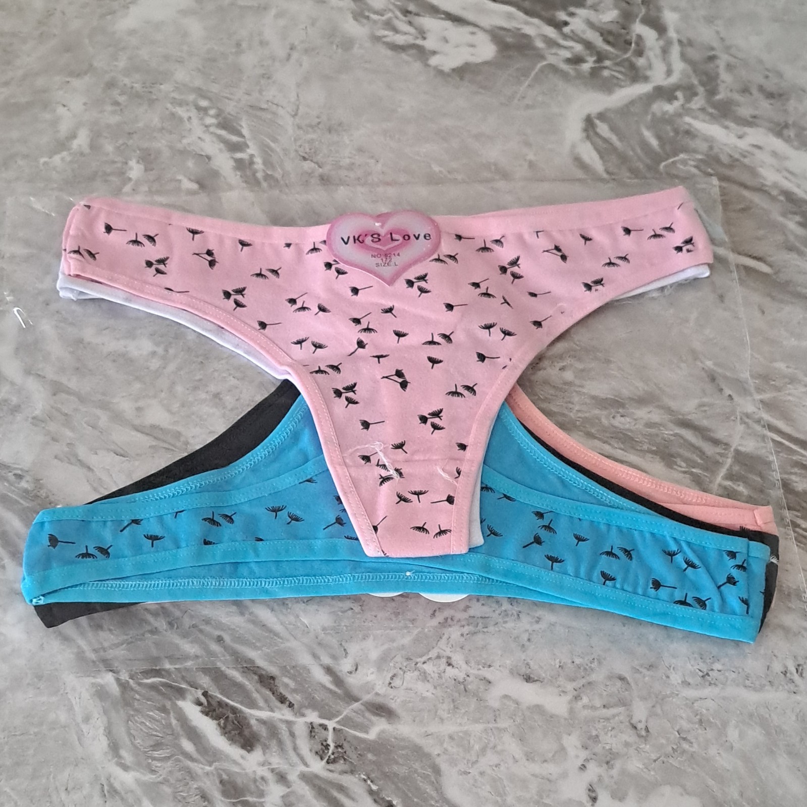 Viki’s Love Women’s Thong/String Panties 3 Pack Pink/Blue/Black Size M
