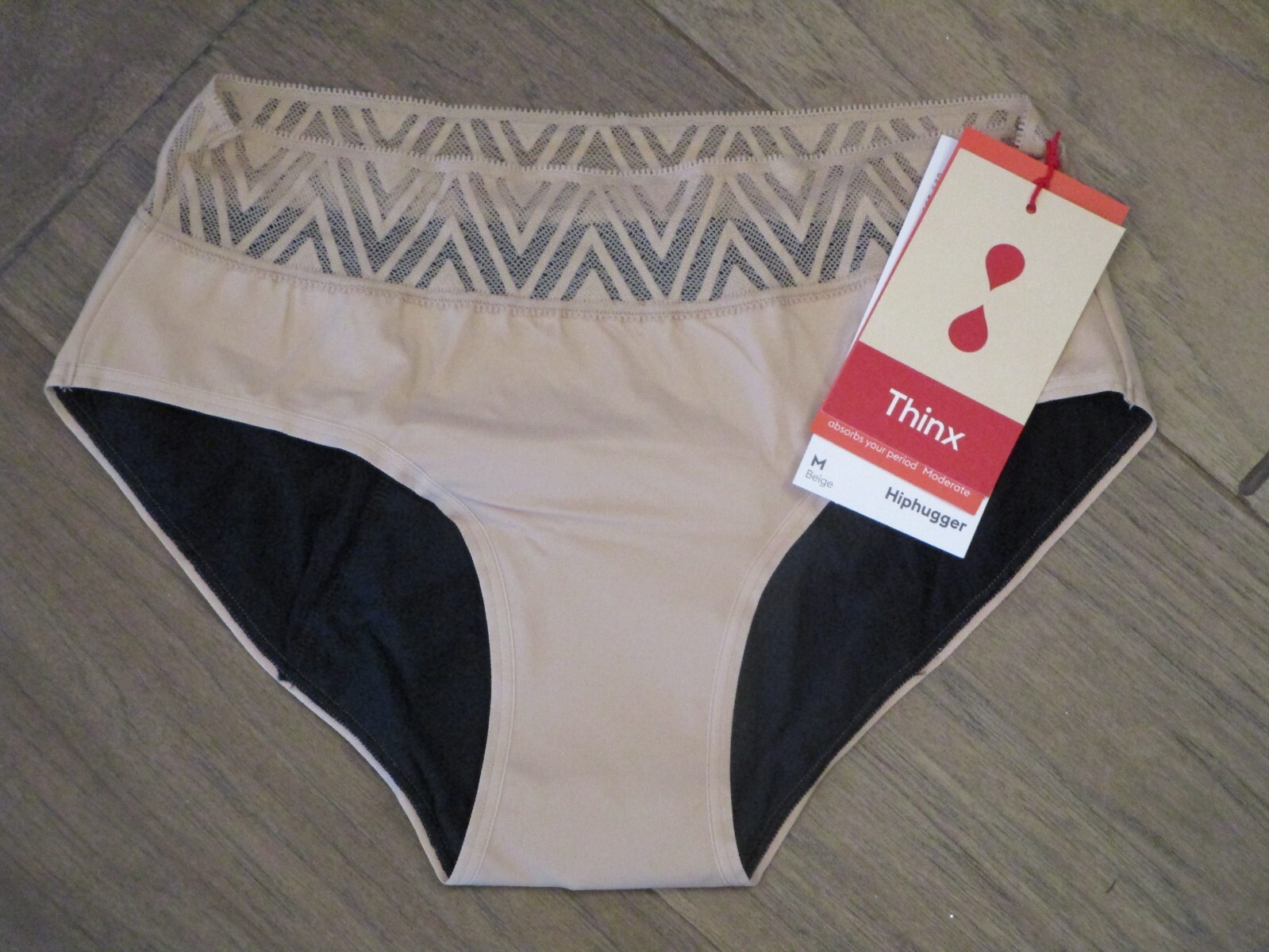 THINX BEIGE HIPHUGGER MODERATE ABSORBENCY PERIOD-PROOF PANTIES SIZE MEDIUM NEW