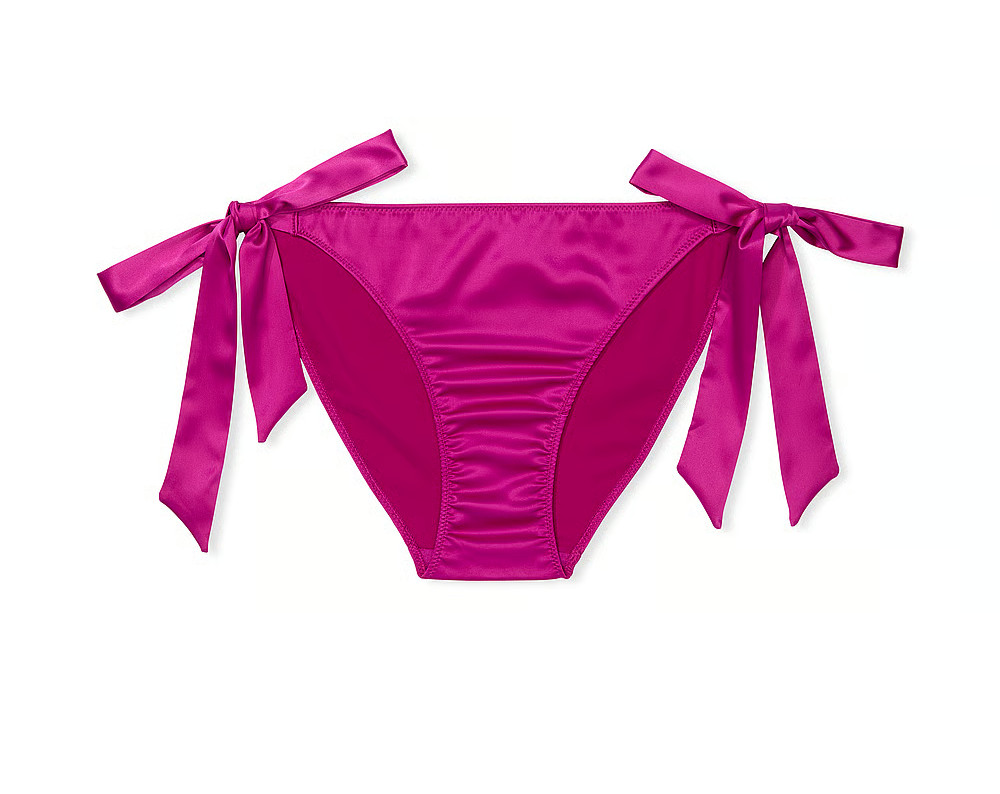 VICTORIA’S SECRET EMDROIDERY SIDE TIE SATIN CHEEKY PANTY MEDIUM PINK FUCHSIA NWT