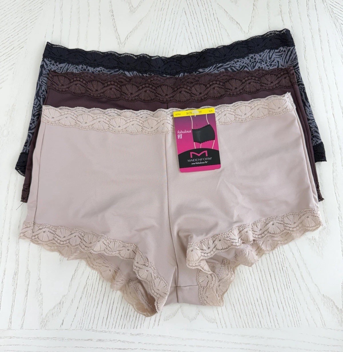 Maidenform Women’s Boyshort Lace Microfiber Underwear, New 3 Pack, Size: M