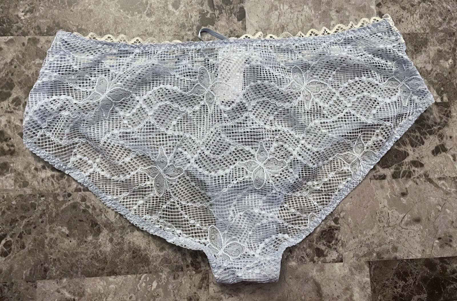 NWOT INTIMISSIMI MEDIUM BLUE WHITE BUTTERFY LACE RIBBON RARE HIPHUGGER PANTIES