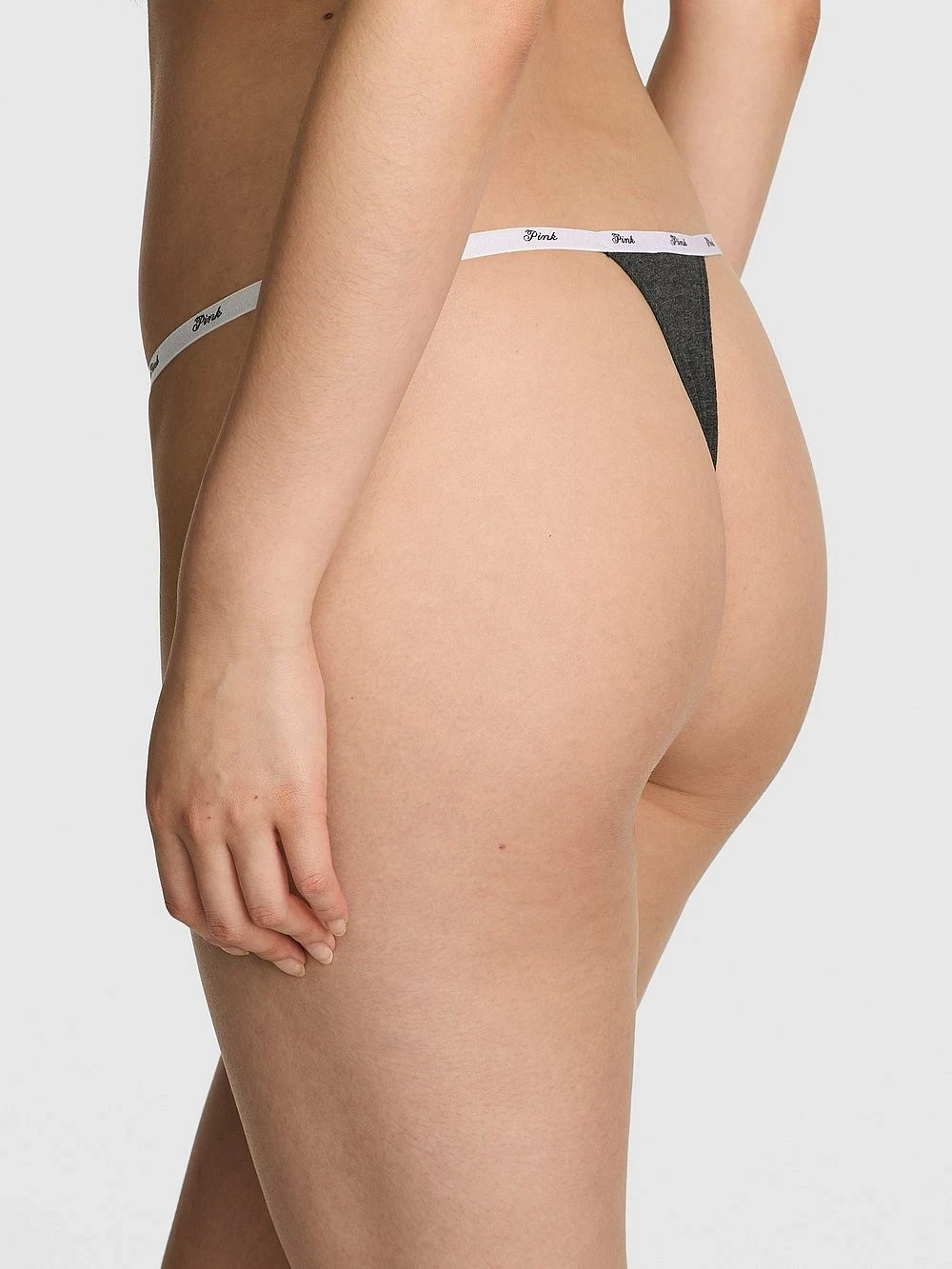 Victoria’s Secret PINK – M Logo Cotton Scoop Thong Panty – Charcoal Grey Medium