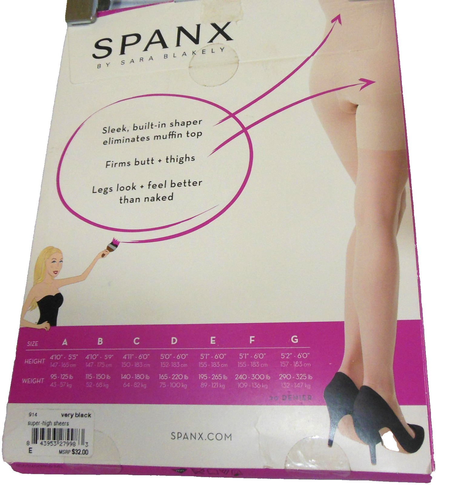 Spanx Sheers Size E Very Black By Barbara Blakely High Waist Pull On NWT