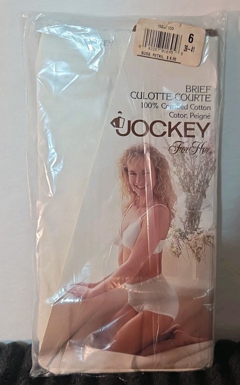 Vtg 1992 Jockey For Her High Waisted Brief Sz 6 Combed Cotton Ivory Panty 1500J