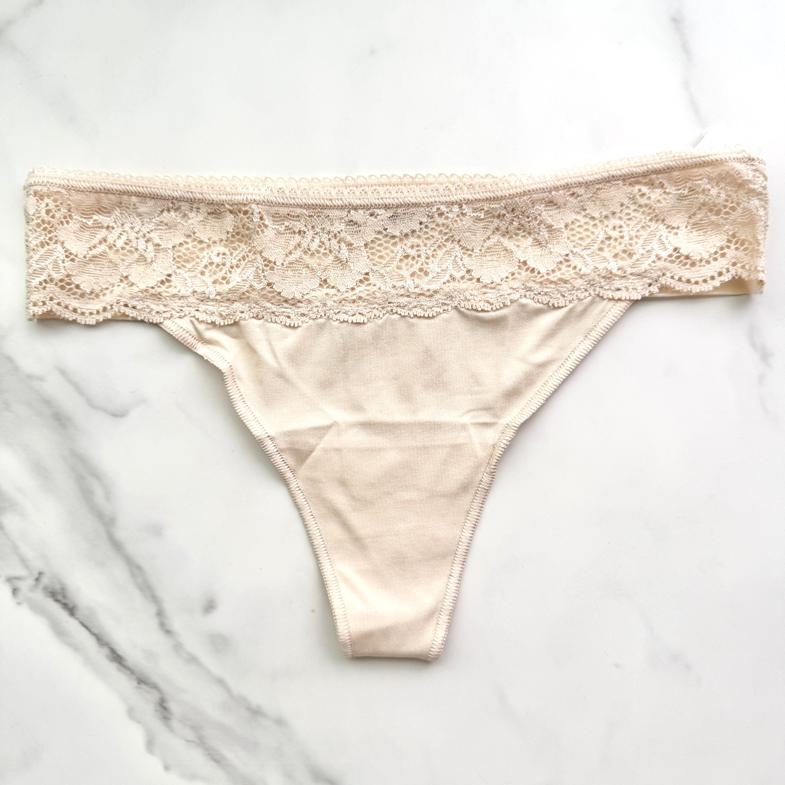 Soma Vanishing Edge Microfiber With Lace Thong Panty Pale Sand Size XS/S/L/XL