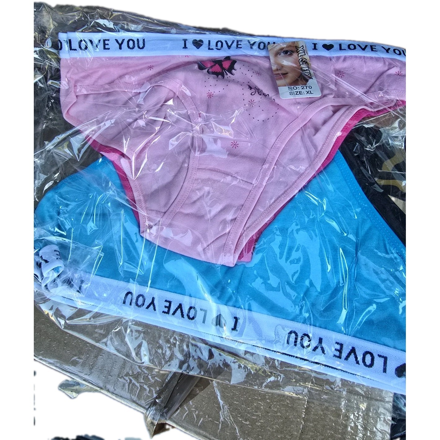 Women’s Bikini Panties XL Pink Blue Love Heart Butterfly 2 Pack 270