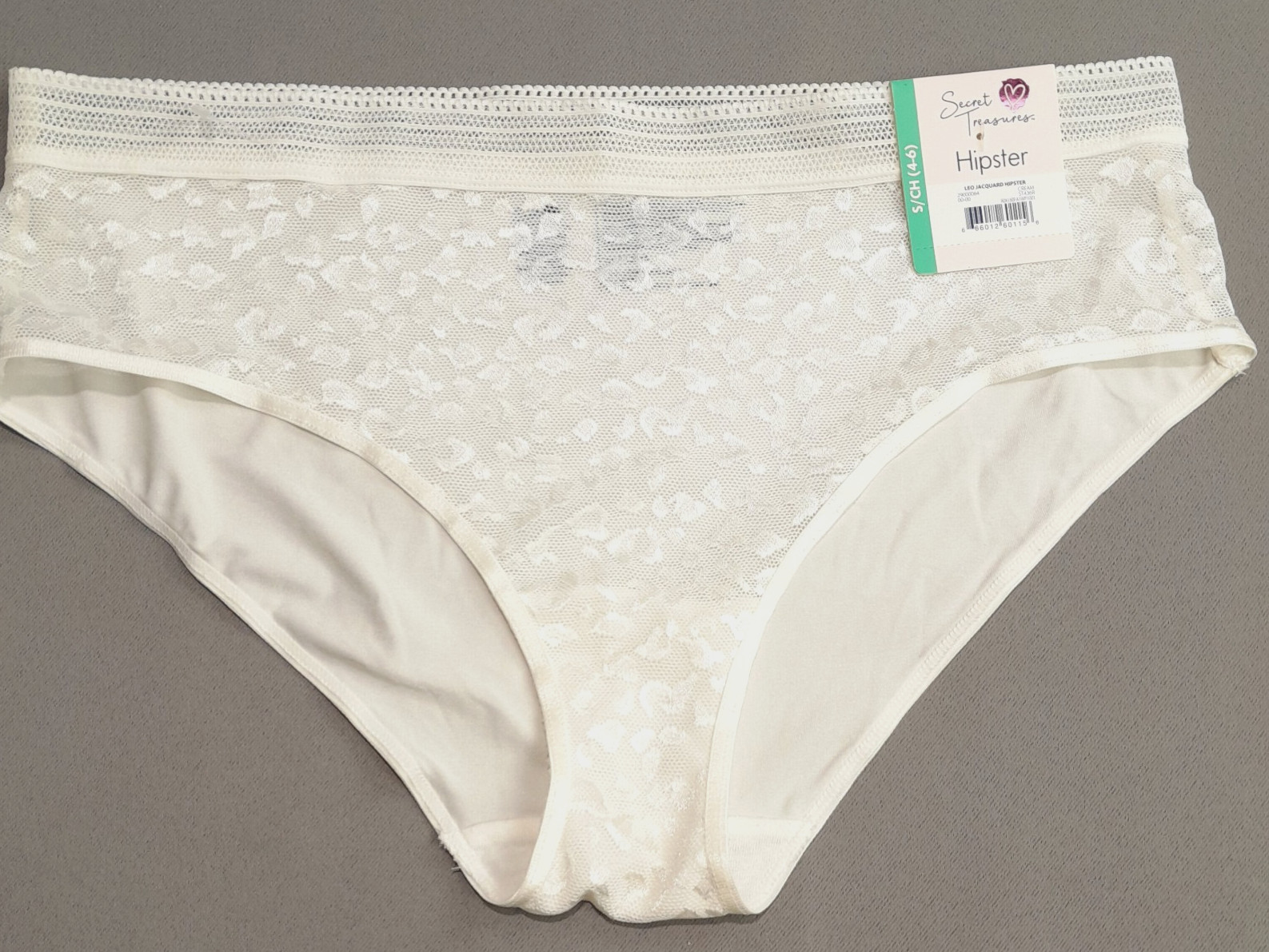 Secret Treasures Womens Panties S 4/6 Cream Jacquard Lace Hipster Semi Sheer NWT