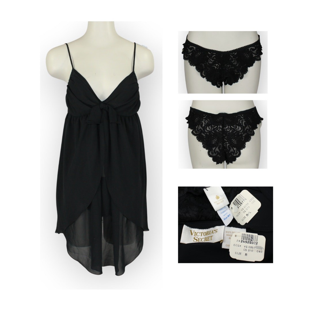 Vintage M/L Victoria’s Secret GoldLabel Lace Panty Babydoll Chemise FreeShipping
