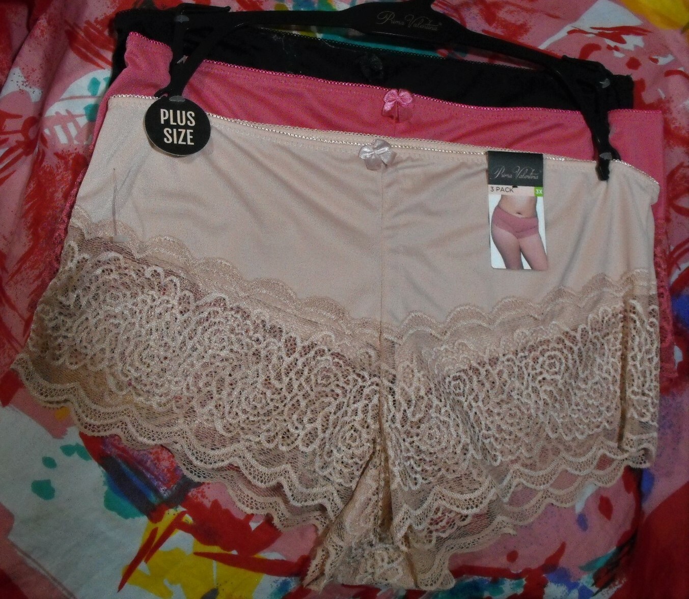 3 NEW PRIMA VALENTINA PLUS 841084X BG/PK LACE BACK DETAIL BOYSHORT PANTIES 3X
