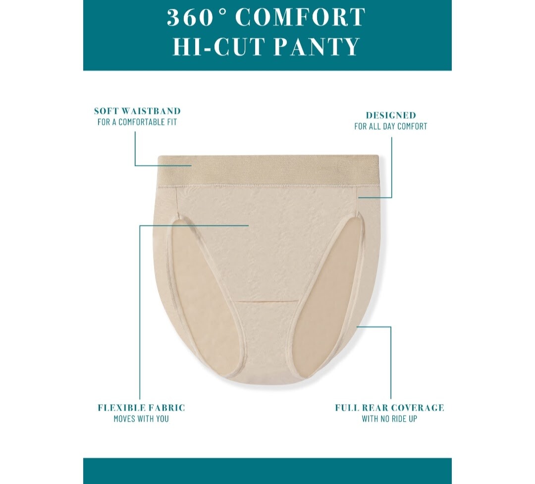 Vanity Fair PLUS Radiant 360 Comfort Soft Hi-Cut 3-Pk Wine, Beige, Black 2XL-5XL