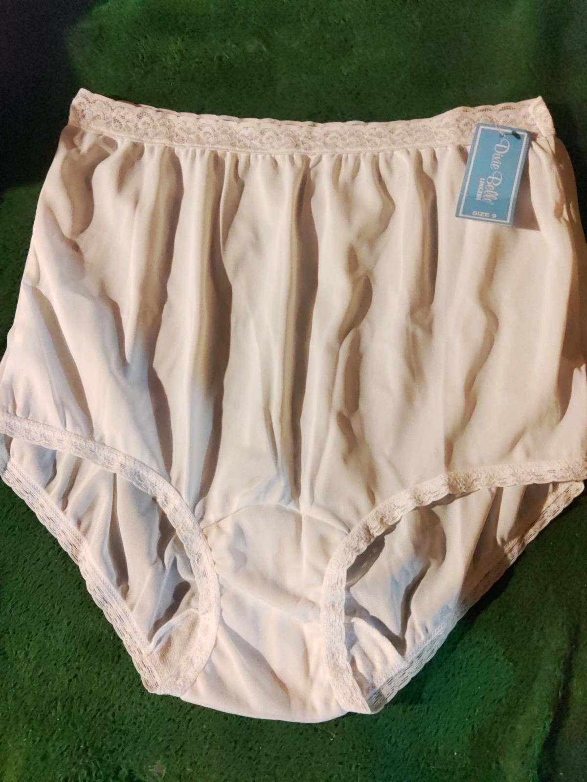 Dixie Belle Nylon Brief Panty Lace Waist Semi Sheer White #1252 Size 9 New