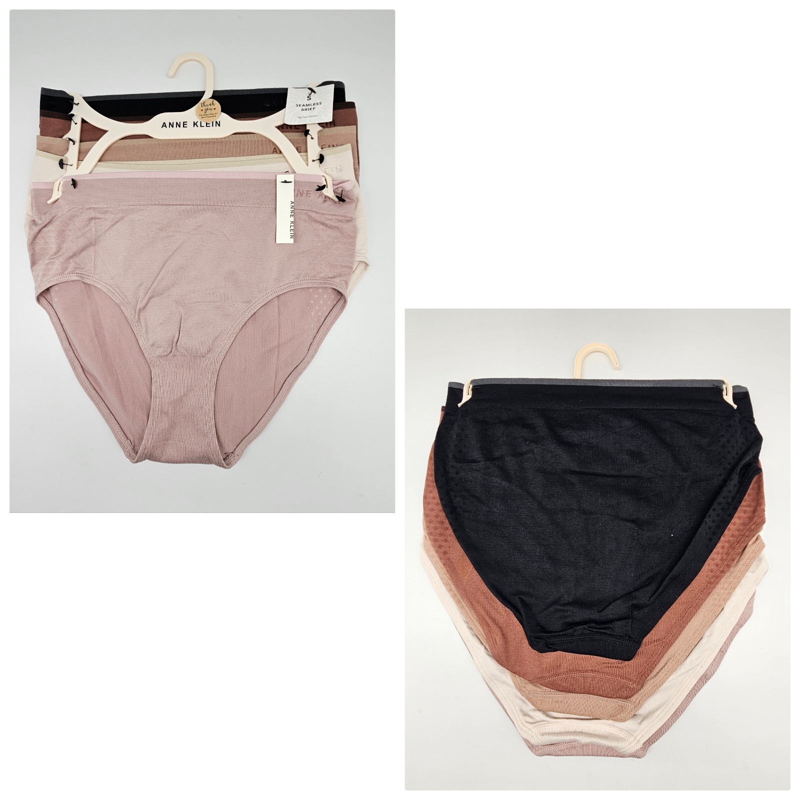 5 Pack ANNE KLEIN Women’s S M L XL Micro Seamless Briefs Black Brown Beige