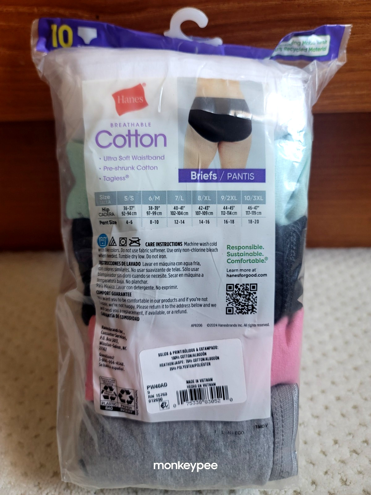 Hanes 10 PACK Tagless Breathable Cotton Full Coverage Wicking Briefs, 9/2XL