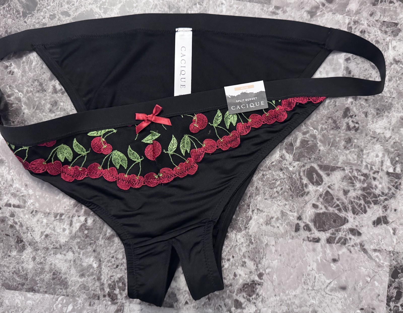 NWT CACIQUE LANE BRYANT 10/12 CHERRY SPLIT GUSSET CROTCHLESS BRAZILIAN PANTIES