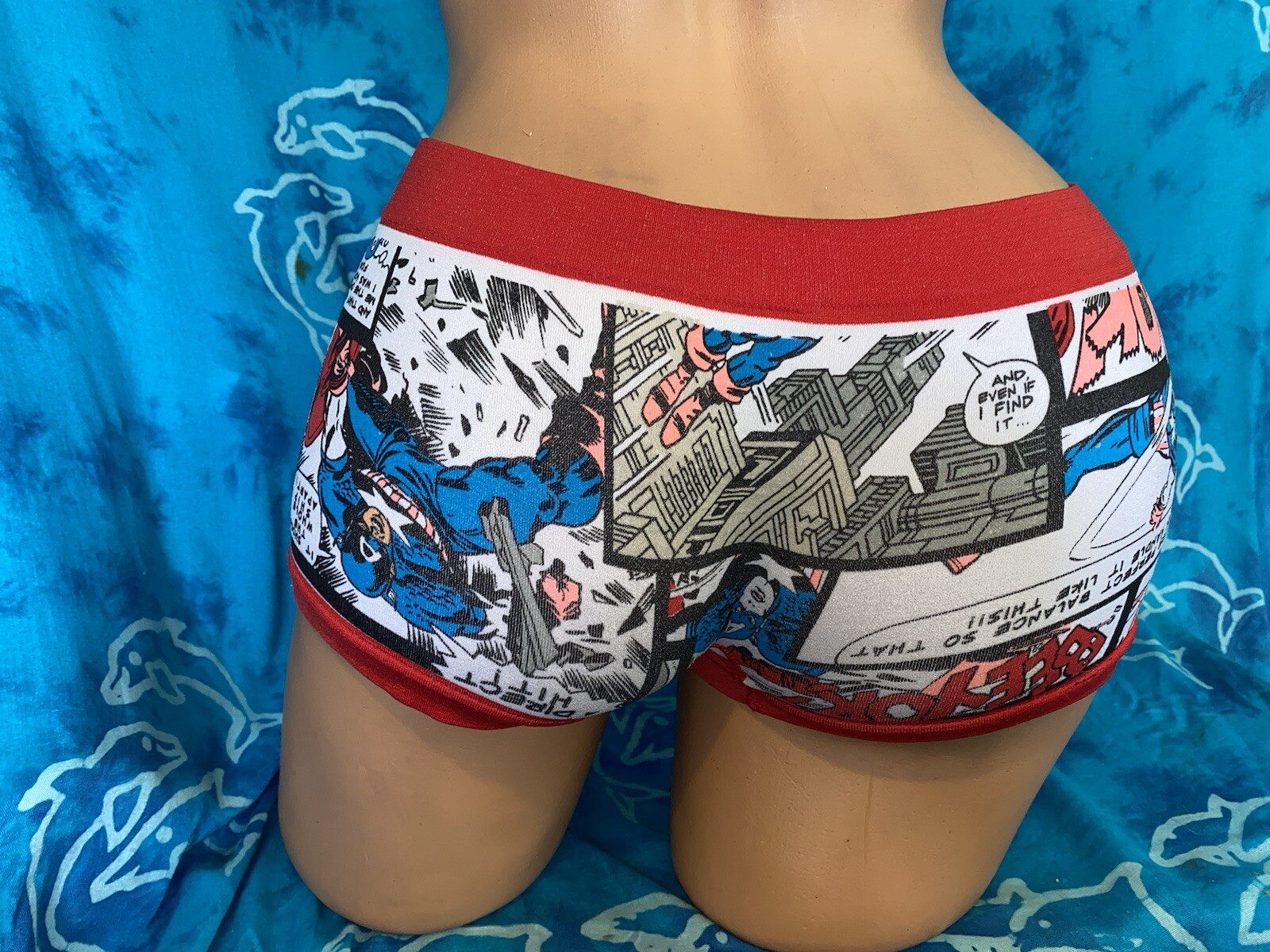 NWT Marvel Comic Strip Captain America Hero Red White Blue Boyshorts Panties M