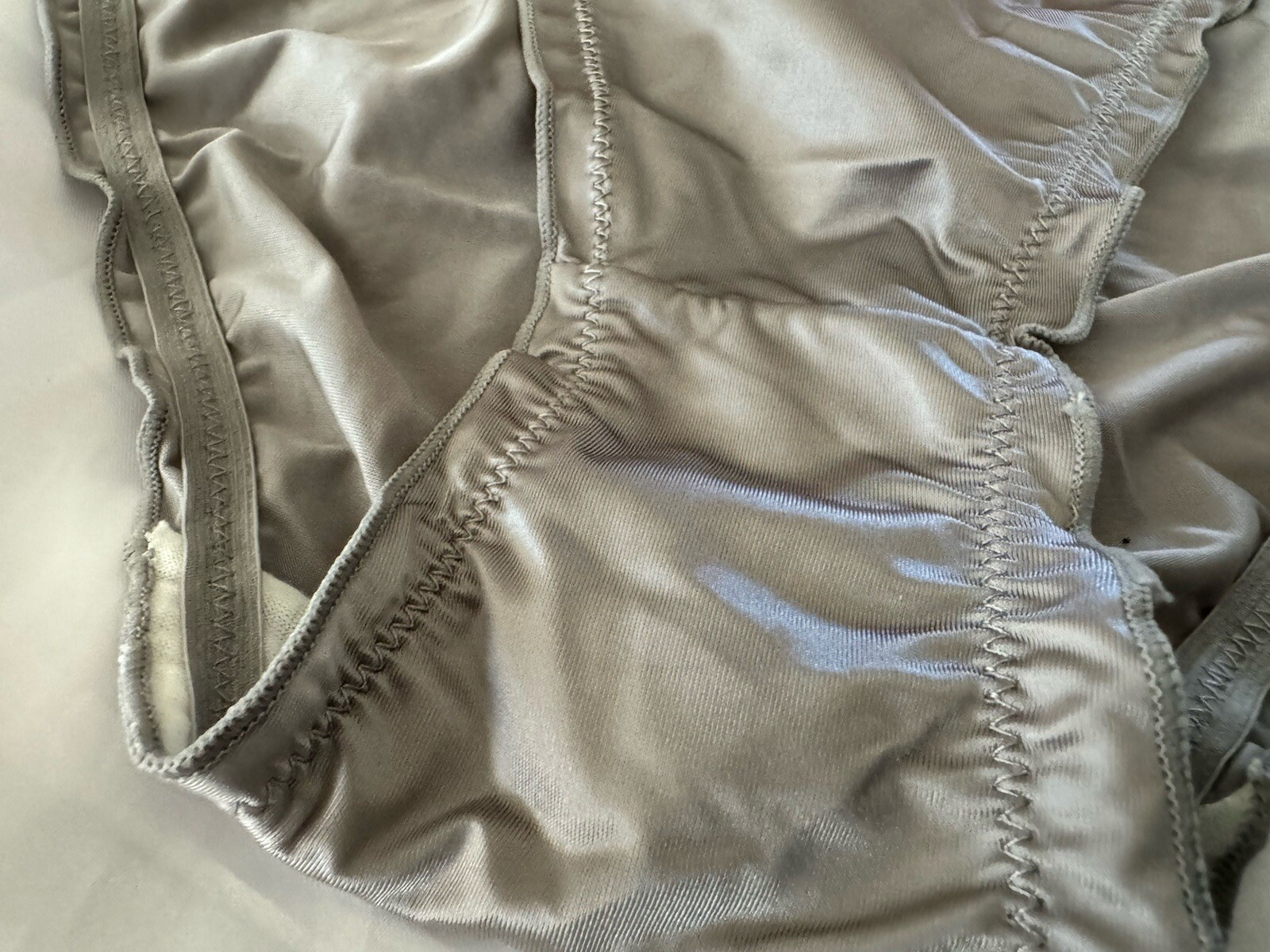 Shiny Silver Satin Nylon Silver Sparkle Thick Band Bikini Panties Sz XL