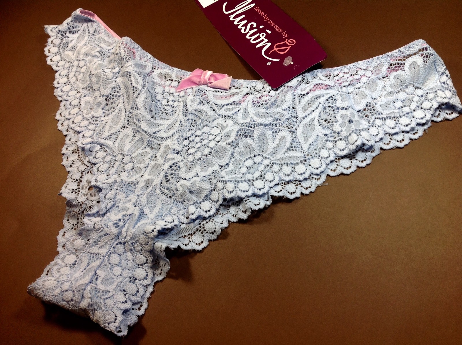 Women Panties,bikinis ILUSION Size L. Sky Blue Fishnet Floral , Made In Mexico