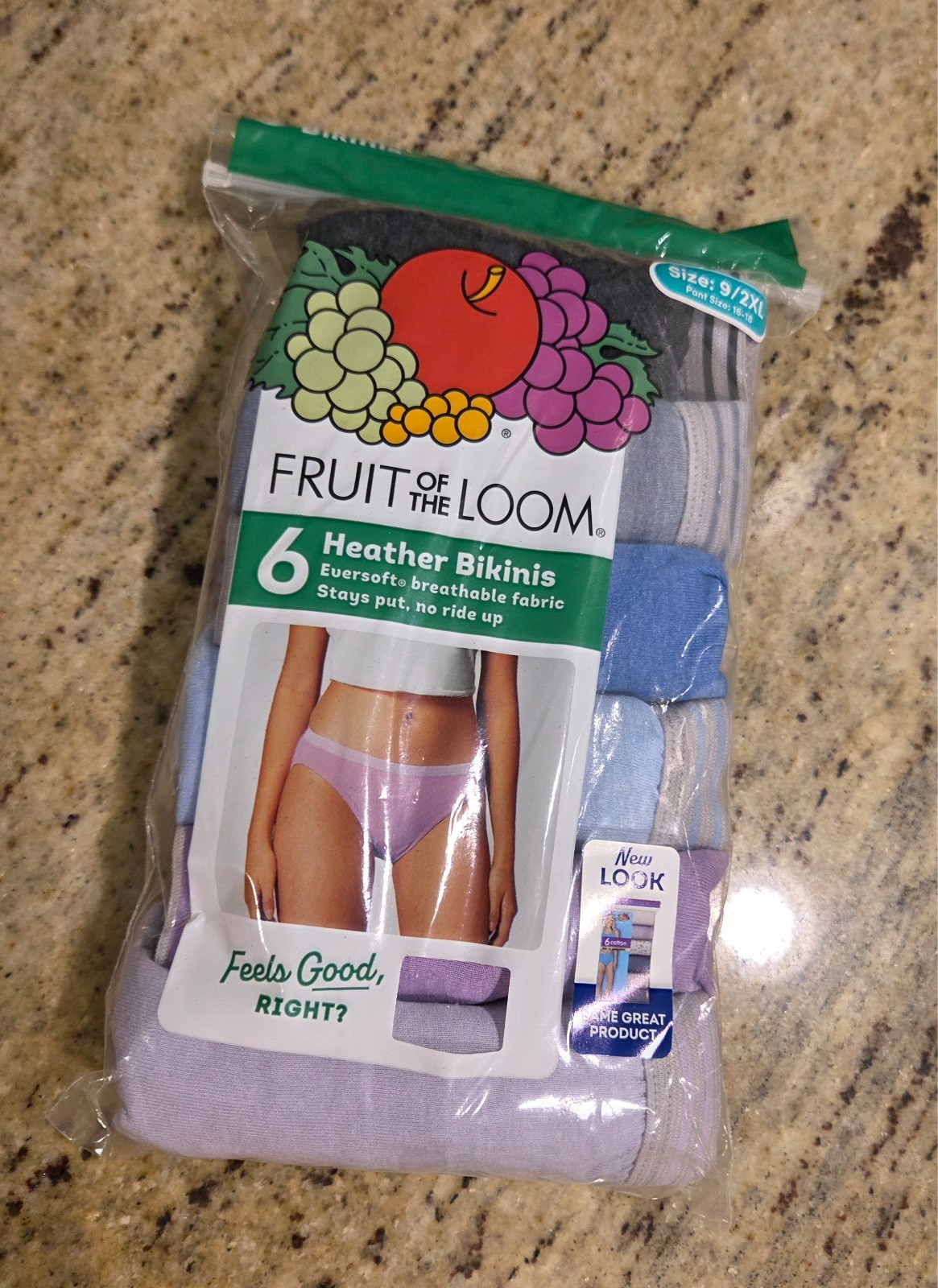 New! Fruit Of The Loom Womens Heather Bikinis 6-Pack Size 9/2XL Pant Size 16-18