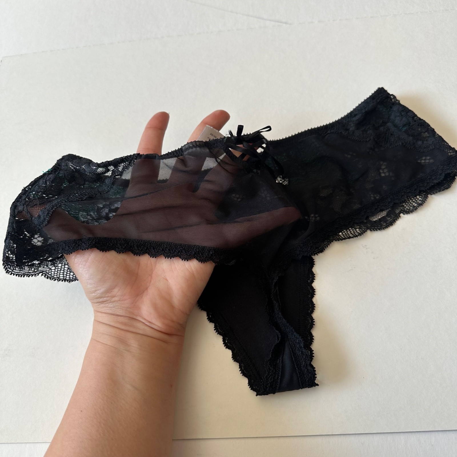 Vintage Victoria’s Secret Black Turquoise Lace Thong Panties Seduction Poolside