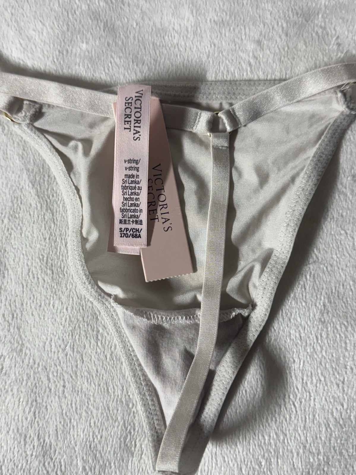 Victoria’s Secret V-String Panty NWT Silver Satin Adjustable Strap Size S