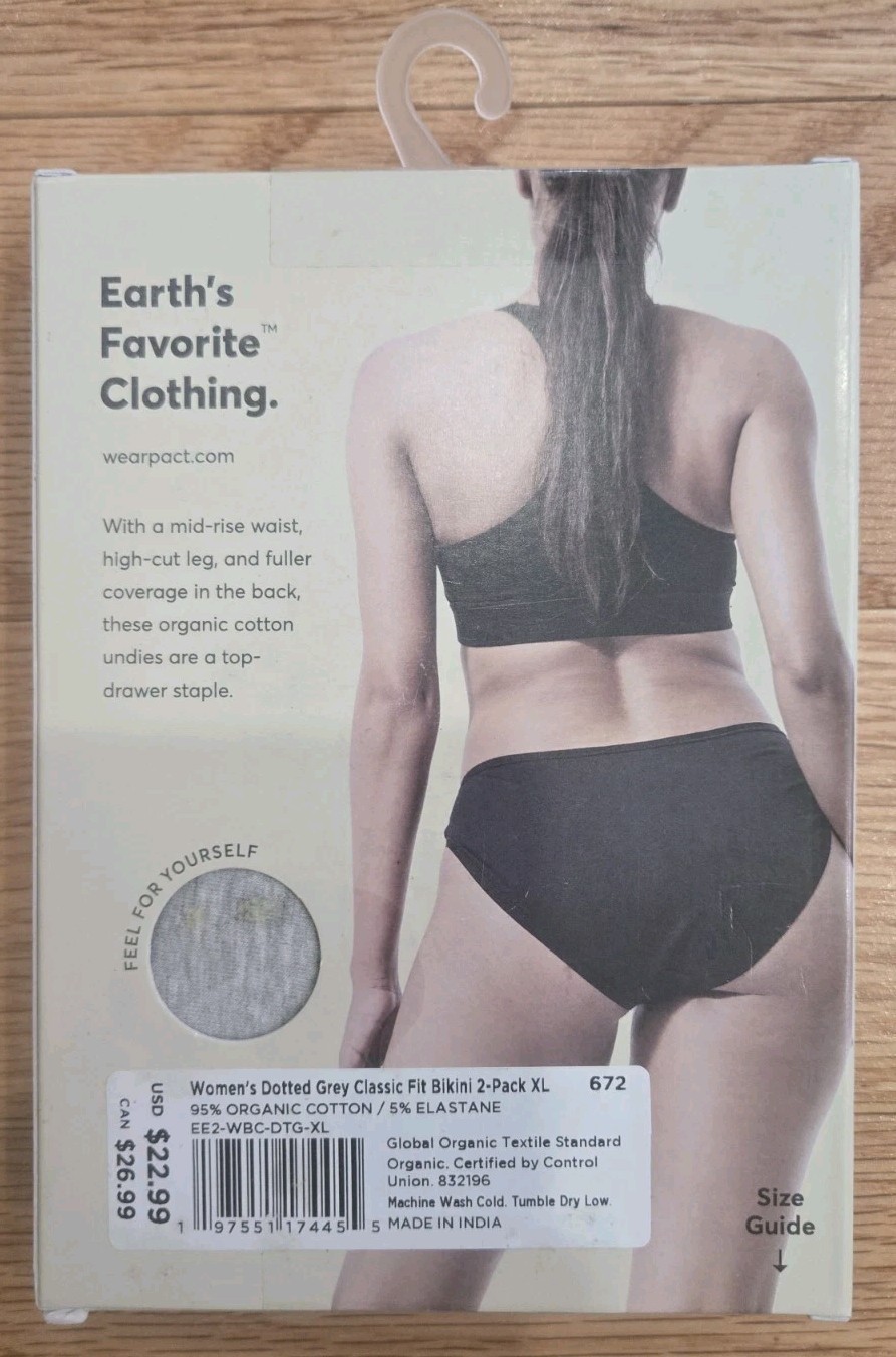Pact 2pc Classic Fit Bikini Mid Rise Waist Sexy Flirty Organic Cotton New XL