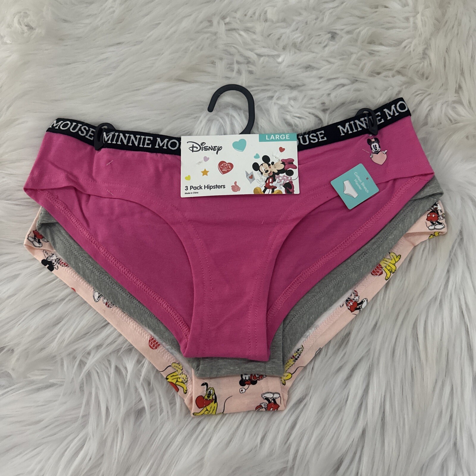 Disney Mickey Minnie three pack hipster underwear Large NWT valentine pink