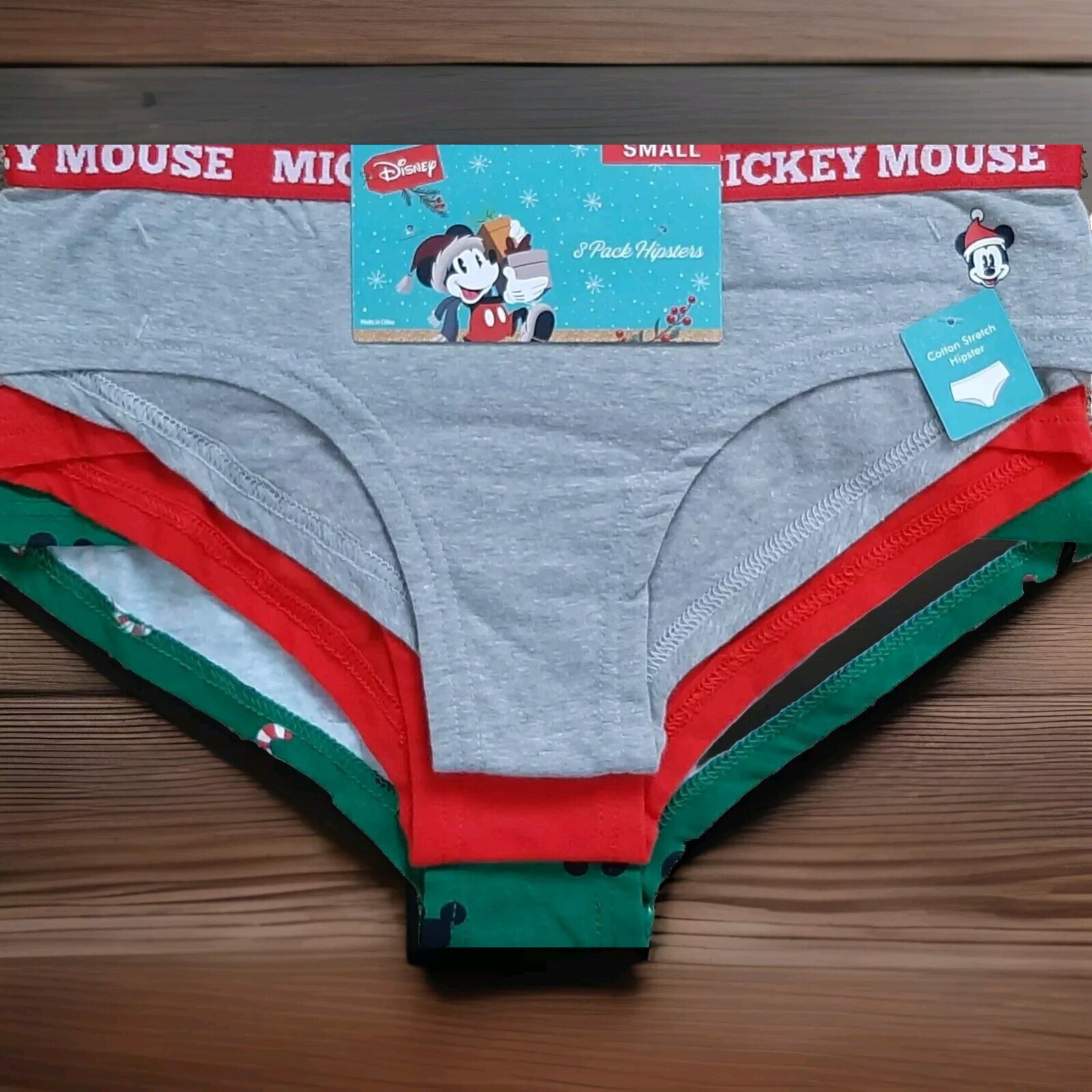 🆕️DISNEY MICKEY MOUSE 3 PAIR Womens Hipster SMALL Panties Green Red Gray