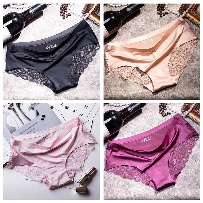 Lace Cotton Bikini Panties 4-Pack Womens Ultra Soft Waistband Underwear Briefs