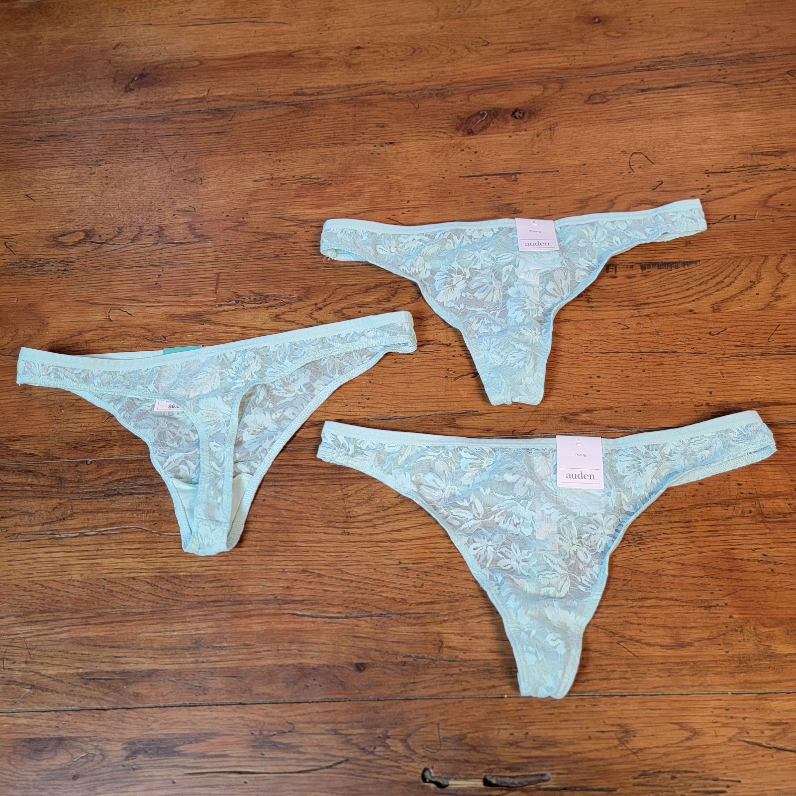 (3) Auden Womens Small (4-6) Nylon Mesh Thong Underwear Target S Green Floral