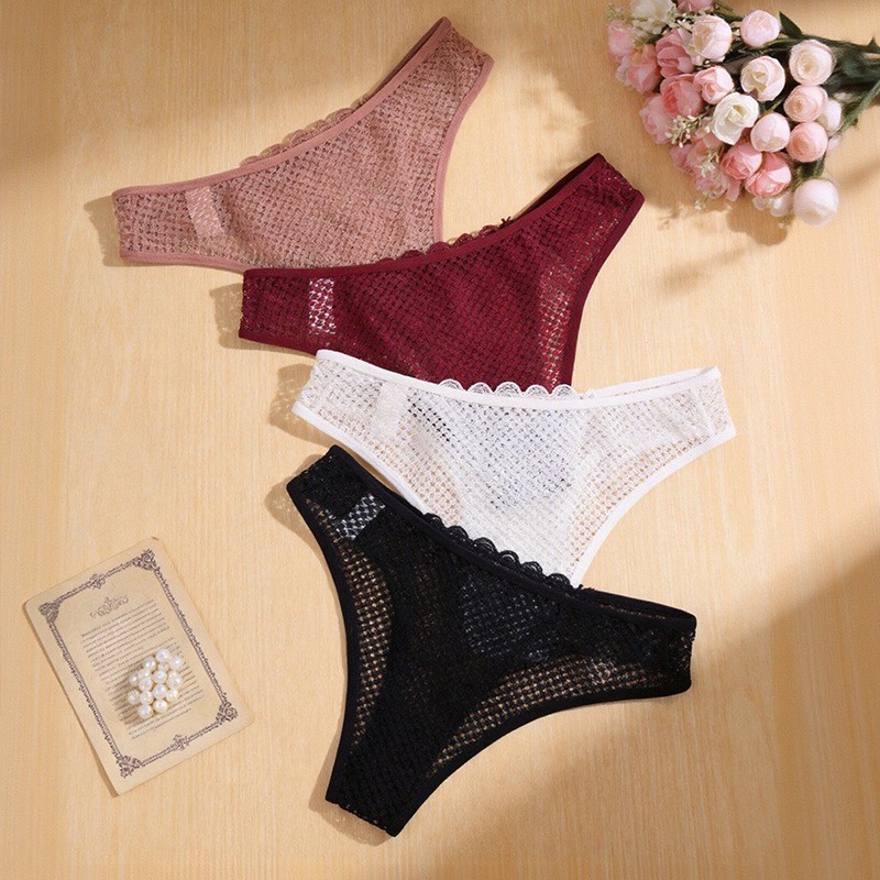 4 Pack Lot Sexy Womens See Through Lace Panties Thongs Underwear Brief Lingeries