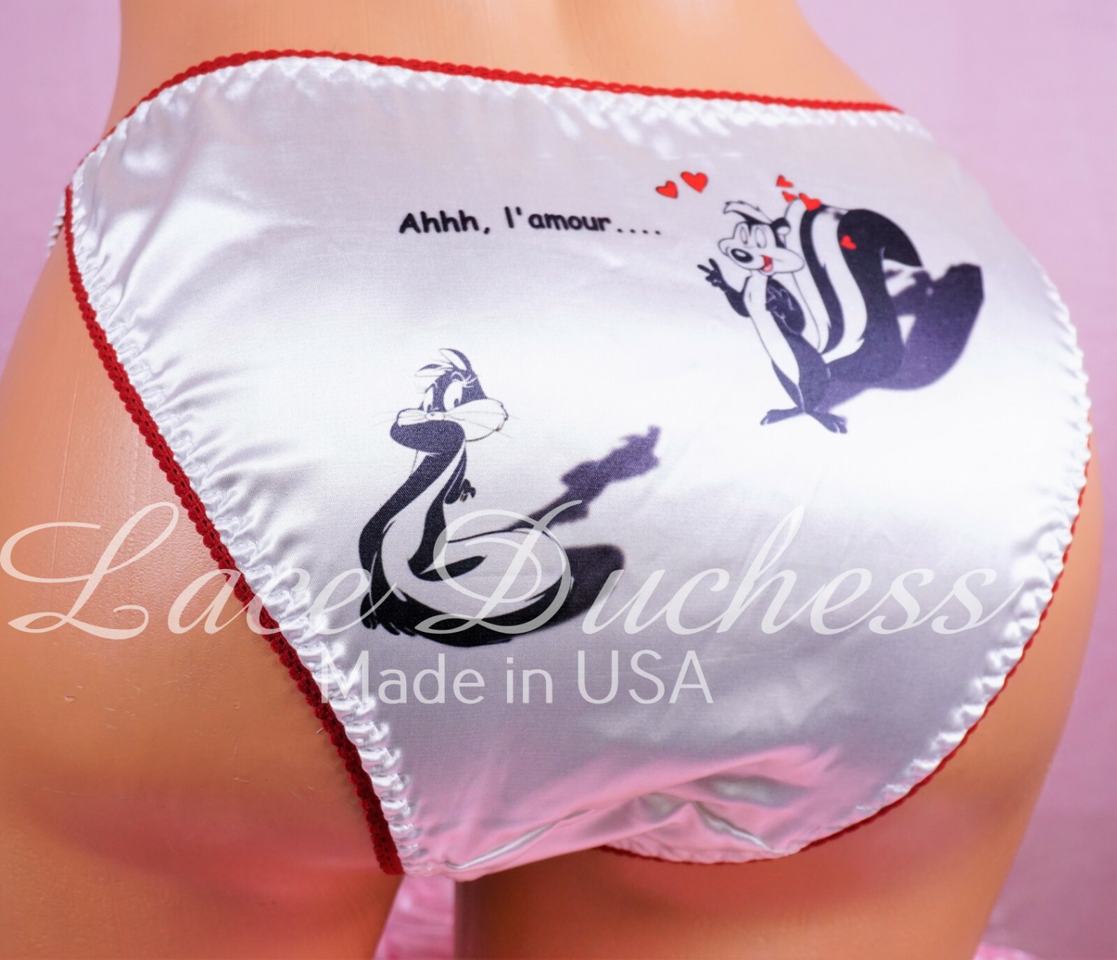 VTG 80s SATIN Valentine’s Day Pepe Skunk Ladies/ MENS string bikini Panties