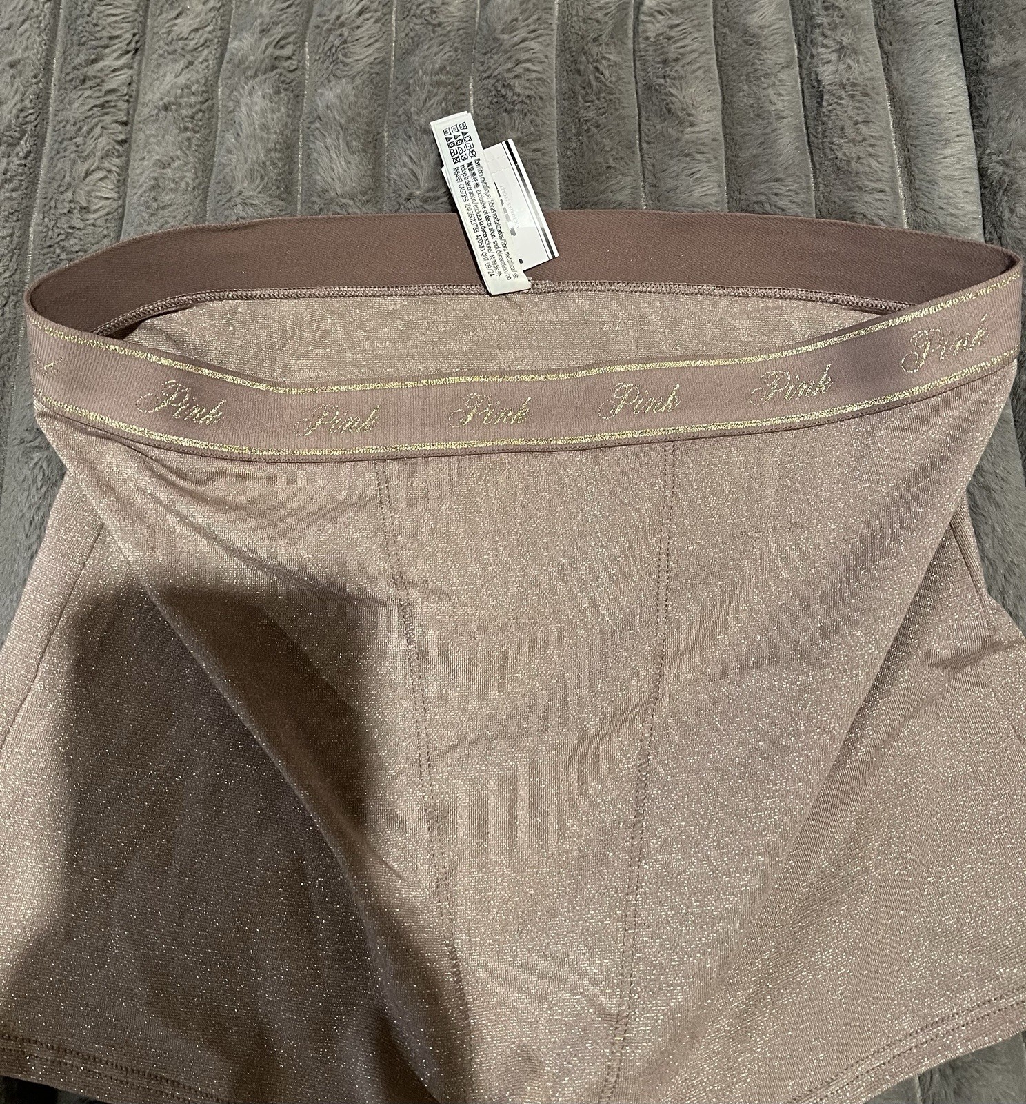 VICTORIA’S SECRET PINK HIGH WAIST METALLIC TAUPE BOYSHORT MEDIUM STRETCH TAGS