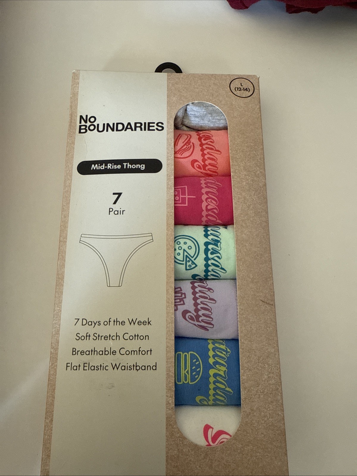 Womens ‘Day of the Week’ Mid-rise Thong Panties (Size Large 12-14) BRAND NEW