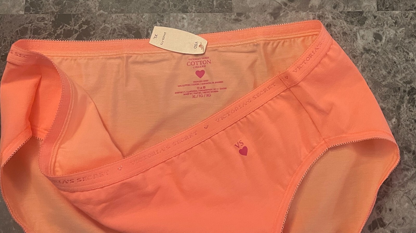 NWT VICTORIA’S SECRET XL PEACH HEART PICOT VINTAGE RARE HIGH LEG BRIEF PANTIES